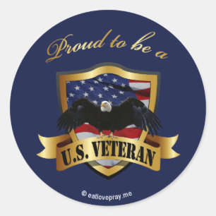 Adesivo Redondo Orgulhoso ser um veterano dos E.U. - azul marinho