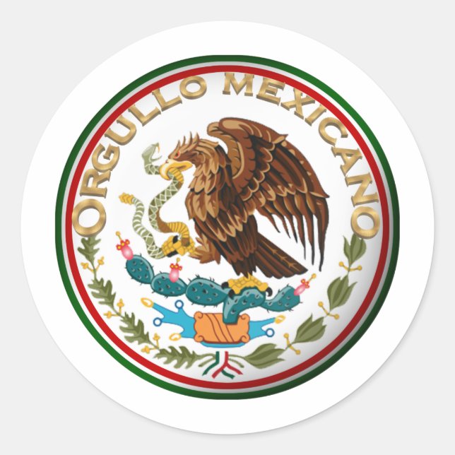 Adesivo Redondo Orgullo Mexicano (Águia da Bandeira Mexicana) (Frente)