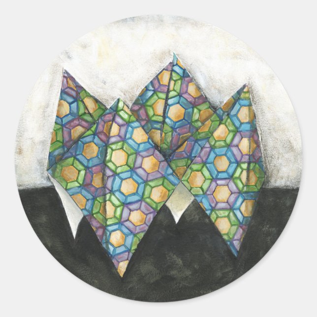 Adesivo Redondo Origami Fortune Teller em Papel Geométrico (Frente)