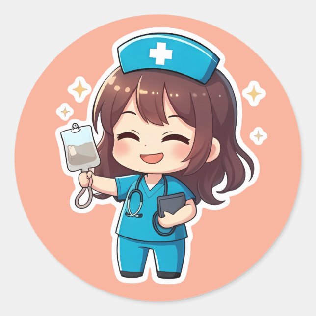 Adesivo Redondo Original Chibi Nurse 2.0 - Healing Energy (Frente)