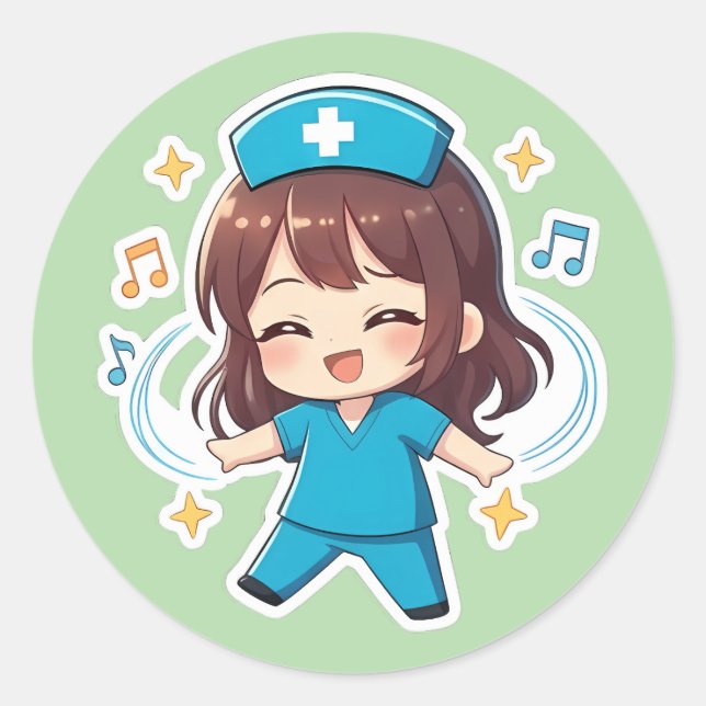Adesivo Redondo Original Chibi Nurse 2.0 - Pulse of Joy (Frente)