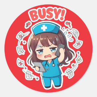 Adesivo Redondo Original Chibi Nurse 3.0 - Busy