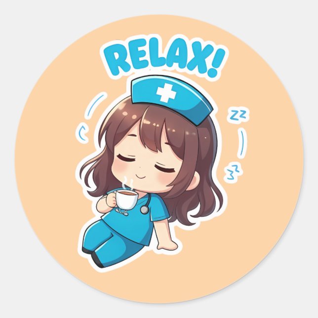 Adesivo Redondo Original Chibi Nurse 3.0 - Relax (Frente)