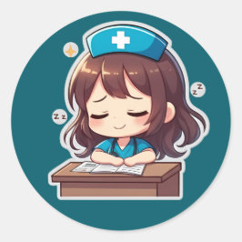 Adesivo Redondo Original Chibi Nurse - A little Exhaustion