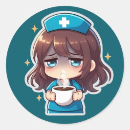 Adesivo Redondo Original Chibi Nurse - Coffee with Tired