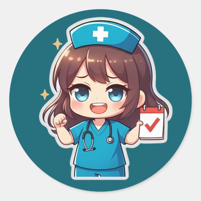 Adesivo Redondo Original Chibi Nurse - Nursing Life (Frente)