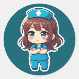Adesivo Redondo Original Chibi Nurse - Professional Calm