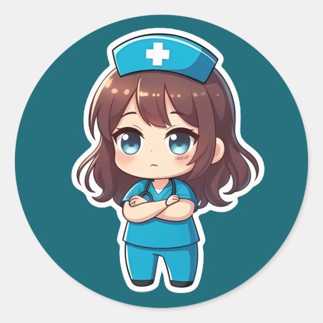 Adesivo Redondo Original Chibi Nurse - Professional Calm (Frente)