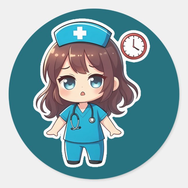 Adesivo Redondo Original Chibi Nurse - Racing Against Time (Frente)