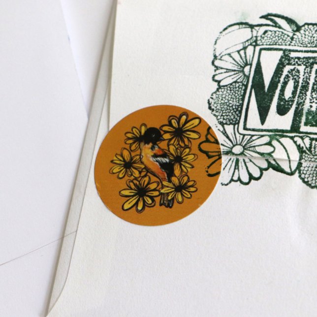 Adesivo Redondo Óriole Art, passarinhos bonitos designs Aves Flora (Criador carregado)