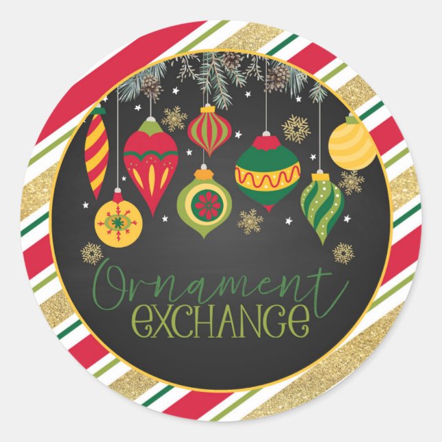 Adesivo Redondo Ornament Exchange Party Round Sticker - Blk (Frente)