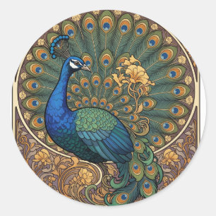 Adesivo Redondo Ornamentado Art Nouveau Peacock