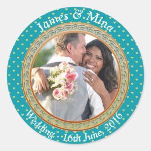 Adesivo Redondo Ornamentado azul e Dourado