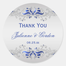 Adesivo Redondo Ornamentado Blue e Silver Swirls