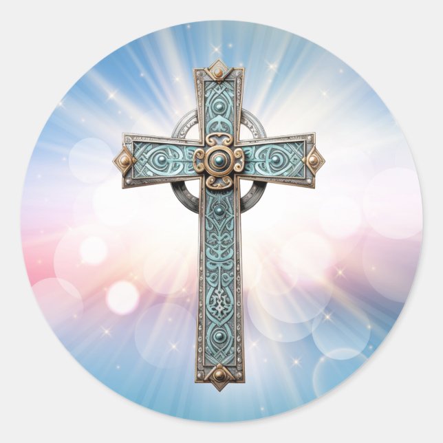Adesivo Redondo Ornamentado Chriistian Cross (Frente)