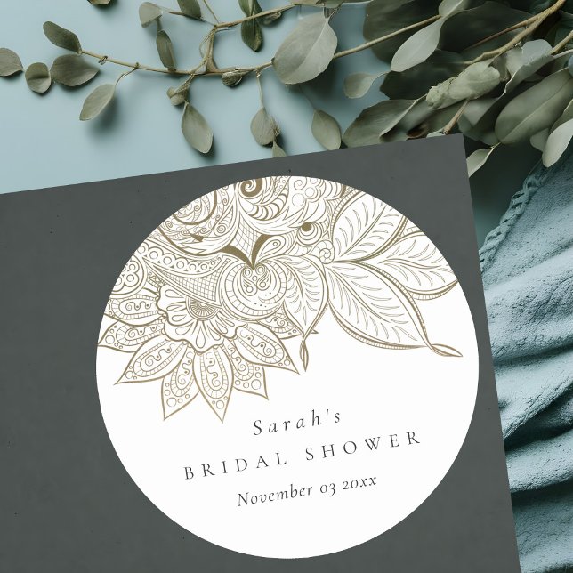 Adesivo Redondo Ornamentado Clássico Paisley Ivory Chá de panela D (Criador carregado)