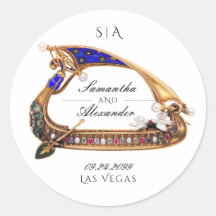 Adesivo Redondo Ornamentado de Gondola Venetiana Casamento Negro e