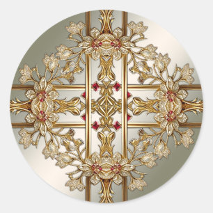 Adesivo Redondo Ornamentado Dourado
