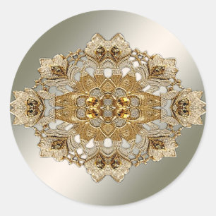 Adesivo Redondo Ornamentado Dourado
