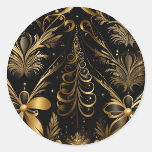 Adesivo Redondo Ornamentado Feriado Preto E Dourado