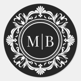 Adesivo Redondo Ornamentado Floral Monograma Casamento Elegante Pr