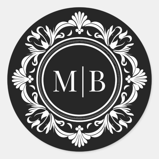Adesivo Redondo Ornamentado Floral Monograma Casamento Elegante Pr (Frente)