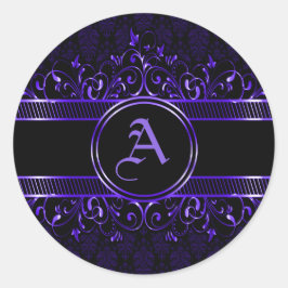 Adesivo Redondo Ornamentado Gótico Preto e Roxo Monograma