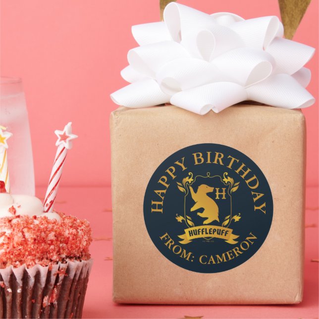 Adesivo Redondo Ornamentado HUFFLUFF™ House Crest | Feliz Aniversá (Festa)