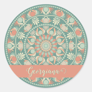 Adesivo Redondo Ornamentado Personalizado - Sage e Sand Mandala