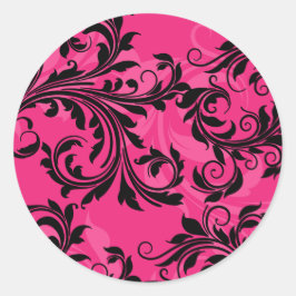 Adesivo Redondo Ornamentado rosa e preto Rola Vinheta de Casamento