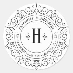 Adesivo Redondo Ornamentado Vintage Swirls Circular Return Address