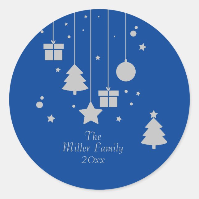 Adesivo Redondo Ornamento Azul Prateado Personalizado (Frente)