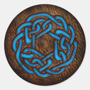 Adesivo Redondo Ornamento celta azul brilhante no couro