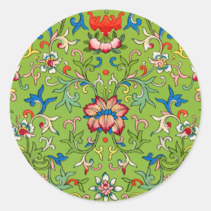 Adesivo Redondo Ornamento Chinês Vintage Owen Jones Floral Verde