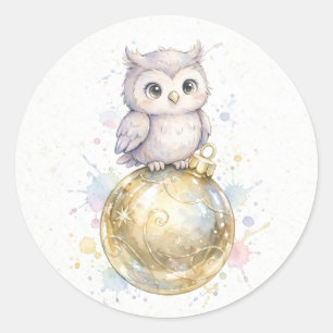 Adesivo Redondo Ornamento de Coruja de Natal