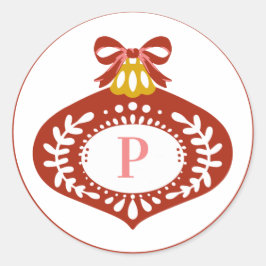 Adesivo Redondo Ornamento de Natais vintages Vermelhos | Monograma