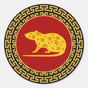 Adesivo Redondo Ornamento de Rat de Ano Novo Chinês