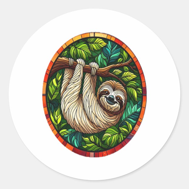 Adesivo Redondo Ornamento De Vidro Escondido, Cute Sloth (Frente)