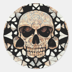 Adesivo Redondo Ornamento Decorativo Tribal Arte craniana maia