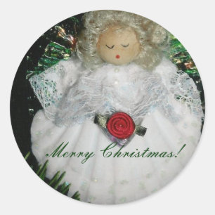 Adesivo Redondo Ornamento do anjo do Natal, Feliz Natal!