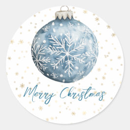 Adesivo Redondo Ornamento Dourado de Flocos de Neve de Natal Branc