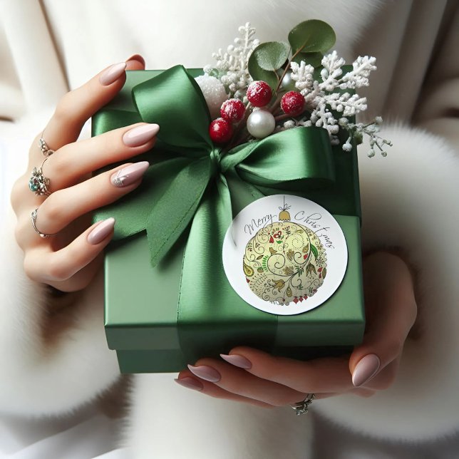 Adesivo Redondo Ornamento Dourado de Portas de Natal Moderno Elega (Criador carregado)