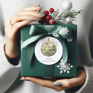 Adesivo Redondo Ornamento Dourado de Portas de Natal Moderno Elega