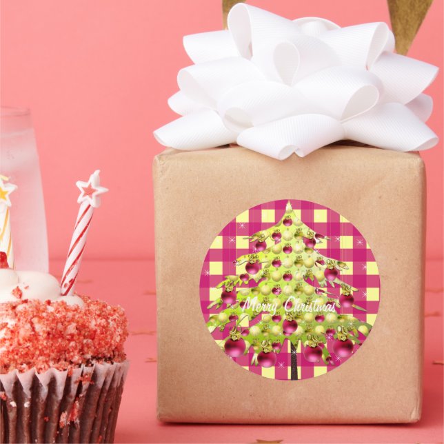 Adesivo Redondo Ornamento Dourados do rosa da ameixa da árvore de (Festa)