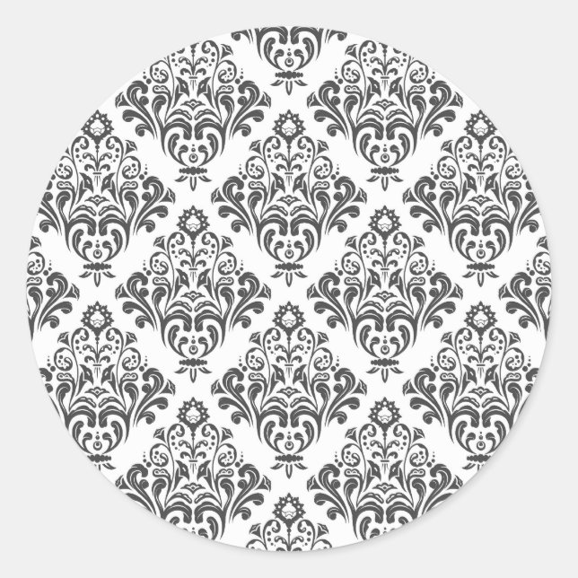 Adesivo Redondo Ornamento floral do damasco (Frente)