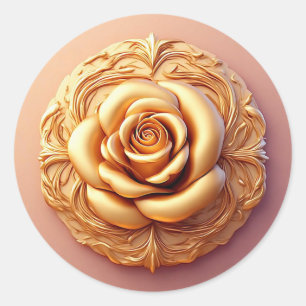 Adesivo Redondo Ornamento Floral Elegante Com Acentos Dourados