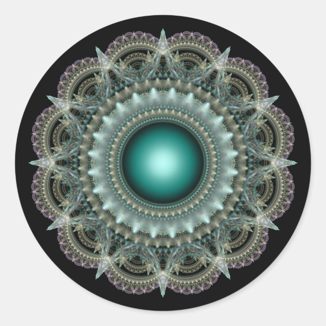 Adesivo Redondo Ornamento fractal caleidoscópico (Frente)