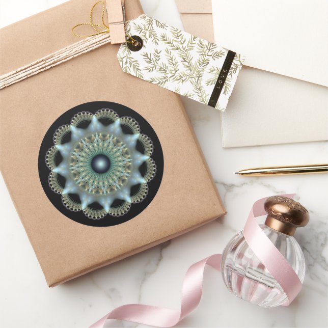 Adesivo Redondo Ornamento fractal de estrela brilhante (Presentear)