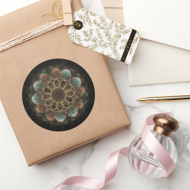 Adesivo Redondo Ornamento fractal esotérico sagrado (Presentear)