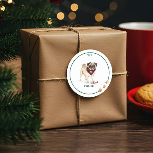 Adesivo Redondo Ornamento Quebrado de Pug Cachorro Marinho